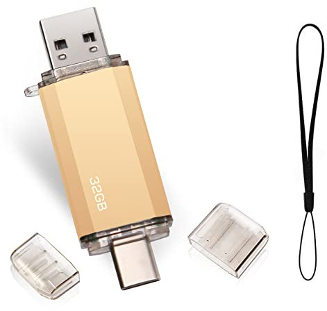 Type C USB Stick 32gb, OTG USB C Speicherstick 32GB 2-in-1 Type C Flash Laufwerk 32 GB Mini Memory Stick Externe Pen Drive für MacBook Pro, Android Handy, Pad, Laptop UND Computer (Gold)