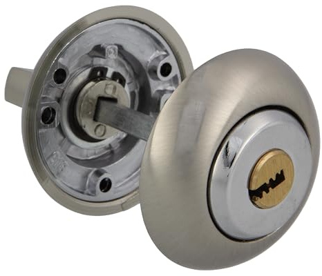 Amig - Muletilla con llave de punto Mod. 50R-KD - Combinación cilindro-condena - Cromado mate - Aumenta la seguridad en puertas de entrada - Para puertas de 35 a 45 mm de espesor - Roseta de Ø54 mm