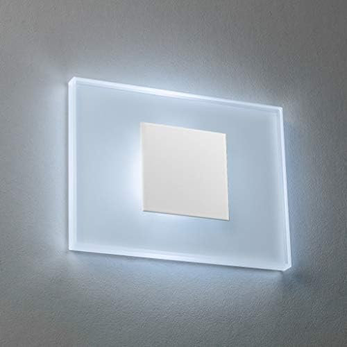 LED Treppenbeleuchtung Premium SunLED Medium 230V 1W Echtes Glas Wandleuchten Treppenlicht mit Unterputzdose Treppen-Stufen-Beleuchtung Wandeinbauleuchte (ALU: Weiß; LICHT: Kaltweiß)