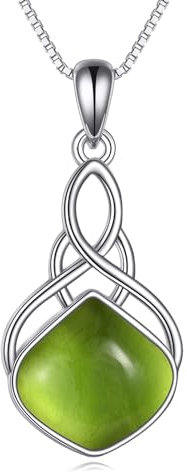 YAFEINI Peridot Anhänger Kette Sterling Silber Irischer keltischer Knoten Träne Grüner Stein Schmuck Weihnachts Geschenke für Damen Mädchen