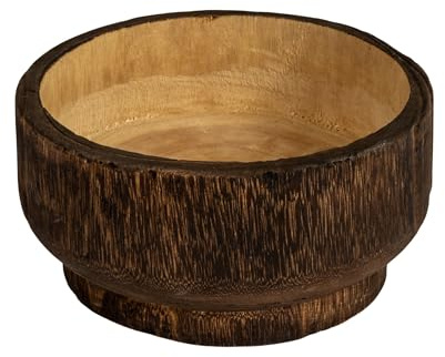 Creative Co-Op Round Paulownia Wood Decorative Bowl, Marbled Brown Finish