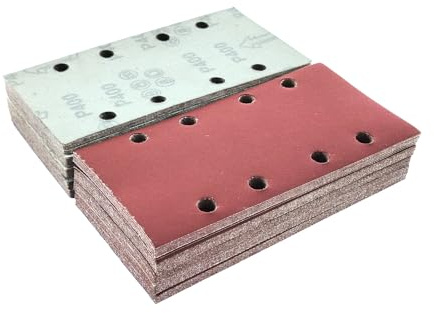 Wanmutrun 93x185mm Schleifblatt Set 100Stück Körnung 400, 8Loch Schleifpapier Klett für Schwingschleifer Polieren von Holz Metall und Farbe