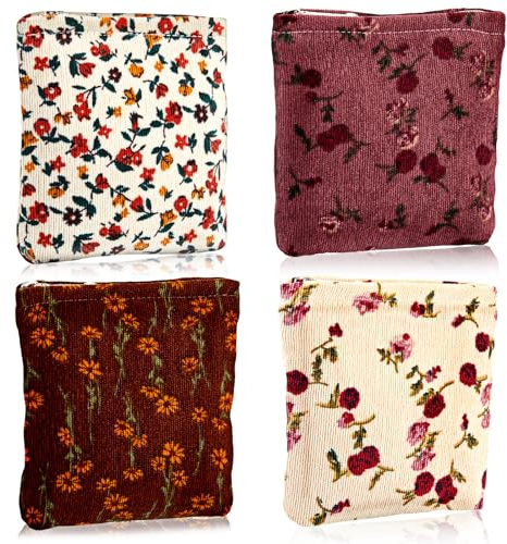 Abbylike 4 Pcs Small Makeup Bag Corduroy Cosmetic Pouch with Zipper Portable Little Bags for Purse Mini Pouch Cute Makeup Purse for Coin Essentials Items Women(Elegant)