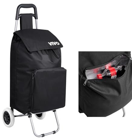 59L Large Folding Lightweight Shopping Trolley with Insulated Cooler Bag, Hard Wearing & Foldaway for Easy Storage, Large Shopping Trolley on 2 Wheels Shopping Cart