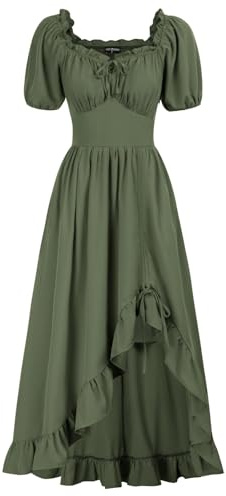 Scarlet Darkness Abito Rinascimentale da Donna Cottagecore Corsetto Abito con Volant Maxi Abito con Tasche, Verde Oliva, S