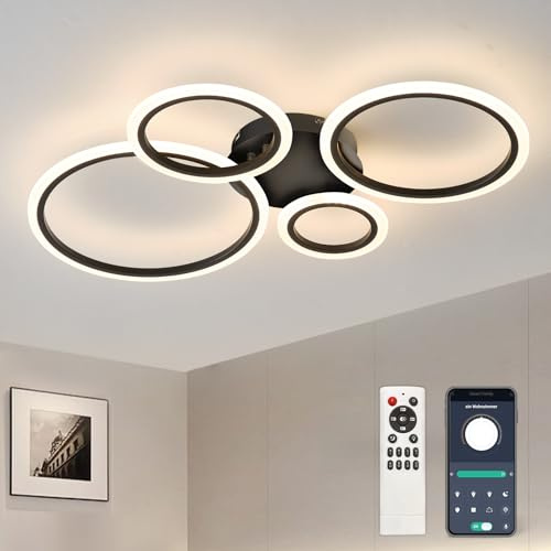 Tetipa Lámpara de techo LED regulable, lámpara de techo inteligente, 80cm lámpara de sala de estar Lámpara de techo LED regulable moderna, lámpara de sala de estar redonda con control remoto