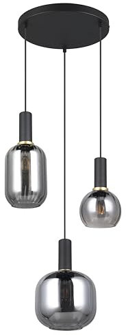 Trio Leuchten Pendelleuchte Diva 319830332, Metall Schwarz matt, Glas Chrom bedampft, exkl. 3x E27