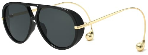 YAMEIZE Grandi Occhiali da Sole Pilota per Donna Uomo Retrò Oversized Rotondi Doppio Ponte Con Orecchino Anni '70 Occhiali da Sole Vintage UV400