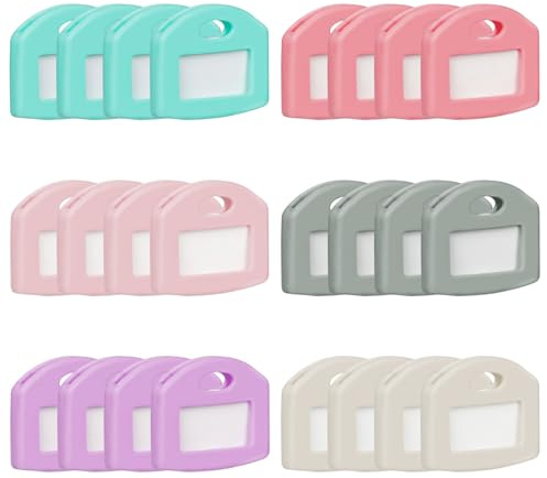 Uniclife 24 Couvertures de Clé, Bouchons Protecteurs de Clé de 2,5 cm dotés d’Étiquettes en Papier Blanches et de Fenêtres Transparentes, Conçus pour être Minces et Plats, Disponibles en 6 Couleurs