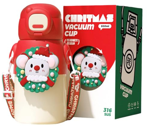 SYTTNUM Tazza Termica a Tema Natalizio, Tazza Termica Natalizia Koala, Borraccia Termica Natalizia da 500 ML, Adatto per Bevande Calde e Fredde Adatto per Bambini e Adulti