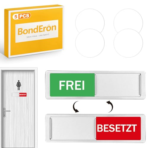 BondEron Besetzt Frei Schild mit Schieber, Toilettenschild für WC & Badezimmer Tür, selbstklebend ohne Bohren - Premium Türschild für Büro, Praxis & Gäste-WC