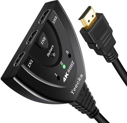 Yeecka HDMI Splitter Switch HDMI 4K 60Hz Sdoppiatore HDMI Alluminio Switch Splitter 3 in 1 Out, Supporta 4K 3D 1080P UHD HDCP 2.2 Splitter Per TV/Blu-ray/Firestick/Xbox/PS3/4/5-Plata