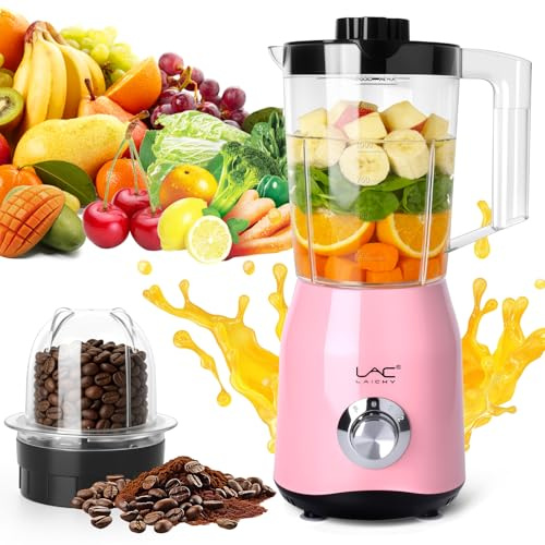 Blender for Smoothies,300W Personal Blender and Grinder Combo for Kitchen with a 54oz Portable Smoothie Cups,Shakes,Juices,Frozen Drinks and a 12oz Coffee Cup with Seal Cover (Pink)