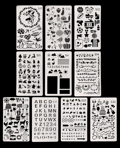ZAMXHUG 10 Pezzi Stencil per Pittura, Stencil Riutilizzabili modelli, Bullet Journal Stencils, Set Modelli Pittura per Artigianato Verniciatura a Spruzzo Progetti Artistici fai da te