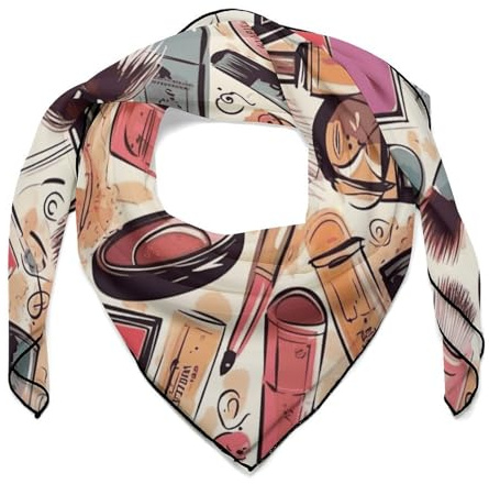 Pañuelos para la cabeza con estampado de cosméticos y maquillaje para mujer, pañuelos cuadrados para el cuello, chal para adultos, pañuelos ligeros para el cabello para dormir de 68,5 cm, accesorio