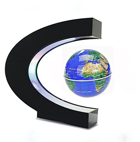 Senders Floating Globe With LED Lights C Shape Magnetic Levitation Floating Globe World Map for Desk Decoration (Blue)