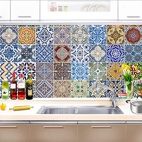 FLFK 30 Pezzi 20x20 Messicano Adesivi per Piastrelle Impermeabile PVC Autoadesivo Decorazione Adesivi Pavimento per Bagno Cucina Parete Fai da Te