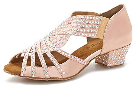 TTdancewear Women Rhinestone Dance Shoes Ballroom Latin Salsa Bachata Performance Dance Dancing Shoes 1.5(8.5,Nude)