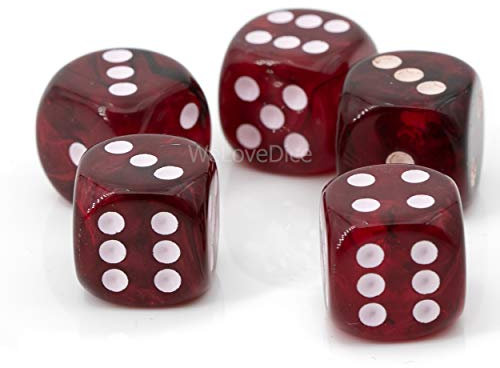 WeLoveBeads W6 Würfel blutrot / weiß - Made in Germany! - 5Stk