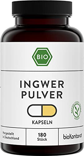 Ingwer Kapseln BIO | 180 Stück vegane Kapseln | Ingwerpulver vegan und ohne Zusätze | in Deutschland hergestellt | bioKontor