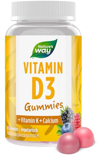 Vitamin D3 K2 Gummies für Kinder und Erwachsene mit Wild Berry Geschmack - mit Calcium Magnesium d3 k2 - vegetarisch laktosefrei glutenfrei - 60 Stk