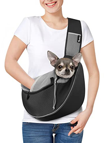 Pawaboo Hundetragetasche, Neu aufgewertet Hundetasche mit Touch-Pocket, Verstellbare Tragetasche Hund, Haustier Umhängetasche Transporttasche für Haustiere für Outdoor Reisen - S, Schwarz
