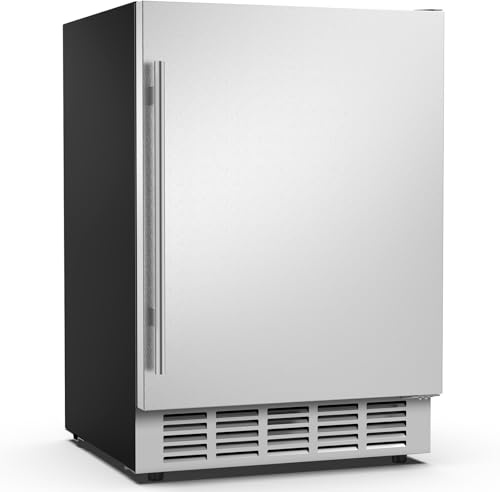 Mojgar 24 Inch Outdoor Beverage Fridge, Weather Proof Stainless Steel Beverage Cooler Under Counter Beer Fridge, Indoor/Outdoor Beverage Refrigerator for 190 Cans, Built-in/Freestanding (Foam Door)