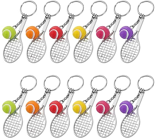 Porte-Clés Tennis Mini en Métal - Raquette et Balle Créatif - Sport 12 Pièces (6 Balles de Couleur)