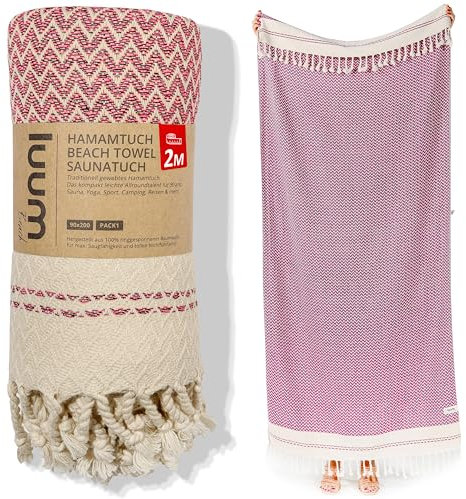 Luum® Strandtuch groß 90x200 Hamamtuch Saunahandtuch Badetuch Handtuch Yogatuch Duschtuch Strandhandtuch Saunatuch Reisehandtuch Turkish Towels, Damen Herren, 100% Baumwolle, Pink