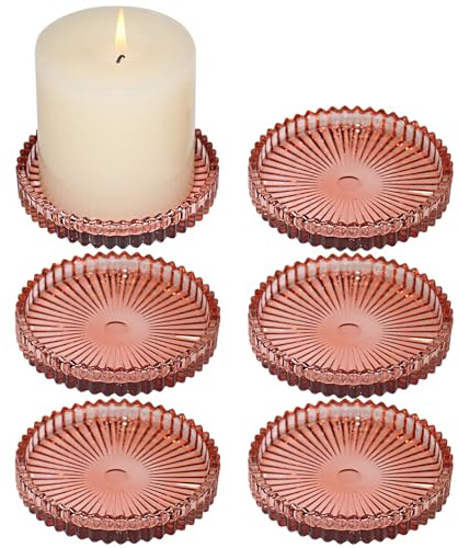 HofferRuffer Plates Candle Holders for Pillar Candles 6Pcs Reddish Brown