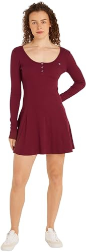 Tommy Jeans Donna Abito Flare Dress Maniche Lunghe, Rosso (Valley Grape), S
