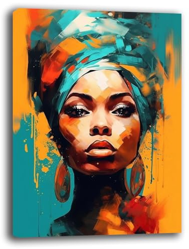 Cuadro moderno de mujer amarillo y azul - Cuadros modernos para el salón de pared XXL - Impresión sobre lienzo - Decoración mural - Ideal para decorar el dormitorio o la cocina - Medidas 5, 30 x 40 cm