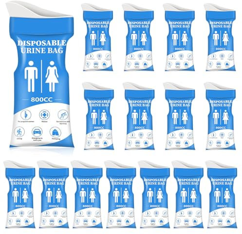 Aoreun Einweg-Urinbeutel 800CC Gel-Urinbeutel, 16 Stück Tragbare Natursekt Beutel Urinbeutel für Unterwegs Tasche, Mobile Notfalltoilette im Auto für Männer,Frauen,Schwangere,Kinder, Reisen