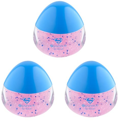 essence Superman lip scrub, Lippenpeeling, mit Vitaminen, natürlich, ohne Parabene, ohne Mikroplastikpartikel, Nanopartikel frei, glutenfrei, 3er Pack (3x11g)