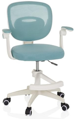 hjh OFFICE Kinderstuhl mit Fußablage KIDDY SMART Schreibtischstuhl mit klappbaren Armlehnen, atmungsaktive Rücklehne, Aqua