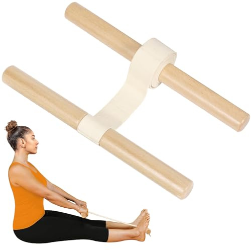 REDCAMP Banda de estiramiento de yoga con barra de madera (120 x 4 cm + 32 x 3 cm), color beige