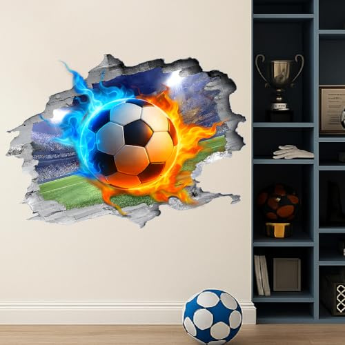 SUPERDANT Stickers Muraux 3D en Vinyle Motif Flammes de Football Sticker Mural Décoration Murale pour Chambre D'Enfant Salle de Jeux Garçons et Adolescents Autocollants Décoratifs