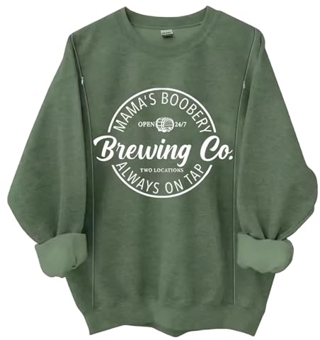 Giftifymama Nursing Sweatshirt for Breastfeeding Fleece Maternity Nursing Top with Zippers Long Sleeve Postpartum Pullover Green L