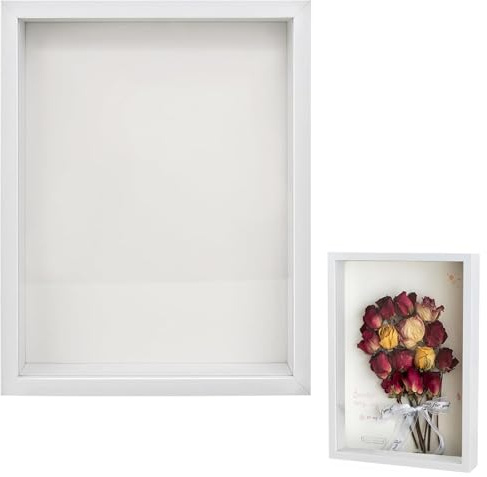 3D Shadow Box, 3D Picture Frame, 21 x 29 cm Deep Frame Display Box Wooden Deep Box Frame for Medal Flower Memorabilia Tickets Crafts(White)