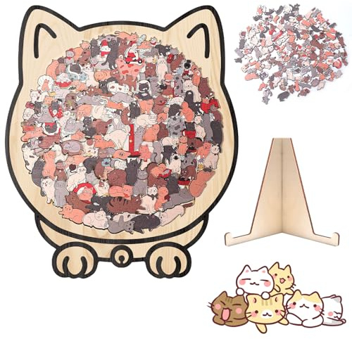 Cat Shaped Puzzle,135-Piece Cat Shaped Wooden Jigsaw Puzzle,Framed by Adorable Cats Outline Puzzles,Challenging Irregular Jigsaw,Creative Cats puzzle Gifts for CatsLovers,Funny Home Decor