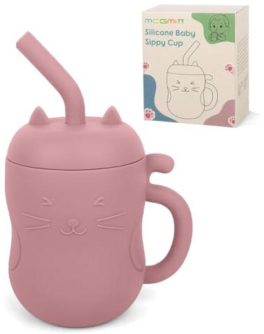 MCGMITT Baby Sippy Cup, 2-in-1 Silicone Straw Cup & Open Training Cup, Leakproof Baby Drinking Cup with Easy Grip Handle, BPA Free Toddler Cup for Weaning, 150 ml, 6+ Months (Dark Pink)