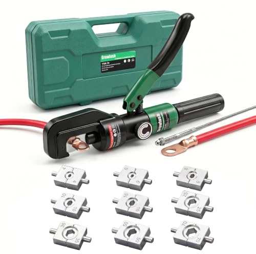 Growlush Hydraulic Crimping Tool 4–70 mm² with 9 Hex Dies, Battery Cable Crimping Tool for Copper and Aluminium Terminals, Electrical Wiring, Automotive and Battery Cables (YQK-70)