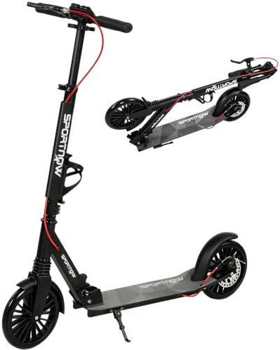 SPORTNOW Cityroller höjdjusterbar vikbar ungdomar och vuxna | Aluminium, 200 mm PU-hjul, ABEC-7 kullager, dubbelt bromssystem, mugghållare, sparkskoter, upp till 100 kg, sparkcykel
