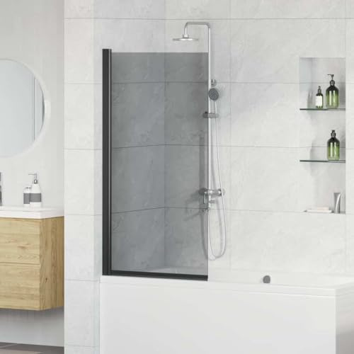 Kaloriko Paraguas de ducha de baño negro 68 x 130 cm de cristal templado, mampara de ducha ajustable, puerta de ducha plegable, sin marco, con protección antisalpicaduras, ideal para bañera y ducha
