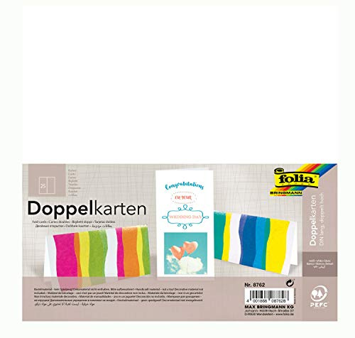 folia 8762 Lot de 25 cartes postales doubles Blanc Format DIN long Double hauteur