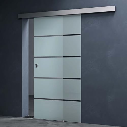 Mai & Mai Porte Coulissante avec Bandes Opaques, Poignée Ronde, 77,5x205cm