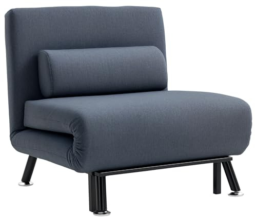 HOMCOM Single Sofa Chair Bed, Linen Fabric 3-in-1 Convertible Sleeper Chair with 5-Position Adjustable Backrest, 75cm Wide Seat, Pillow for Living Room, Bedroom, Black