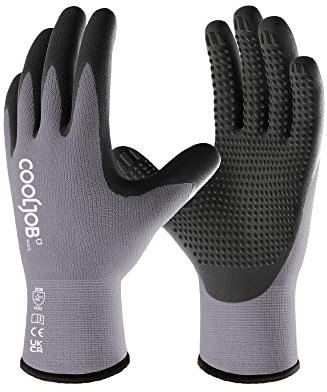 COOLJOB 3 Paar Gartenhandschuhe herren, Arbeitshandschuhe mit noppen für rutschfesten Griff, ölresistent und atmungsaktiv, Schutz handschuhe für Mechanik, Werkstatt, Größe 10 (3 Paar L)