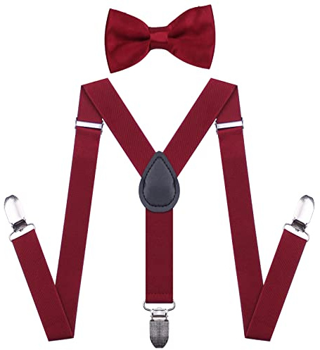 AMPIL Suspenders Bow Tie for Boys Toddler - Adjustable Elastic Y-Back Design with Strong Metal Clips Wedding Party (24 inch (1-6 Old), Burgundy)