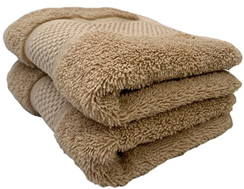 Sue Rossi Guest Towels 30 x 50cm Set Of 2, Organic Turkish Combed Cotton, 600gsm Thick, Soft & Absorbent Bathroom Or Kitchen Small Hand Towel, Face Cloth (Camel, 2)